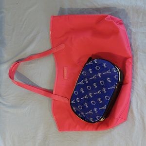 LANCOME Tote Pink Nylon - Plus 2nd Bright Blue Cosmetics Bag - Both NWOT